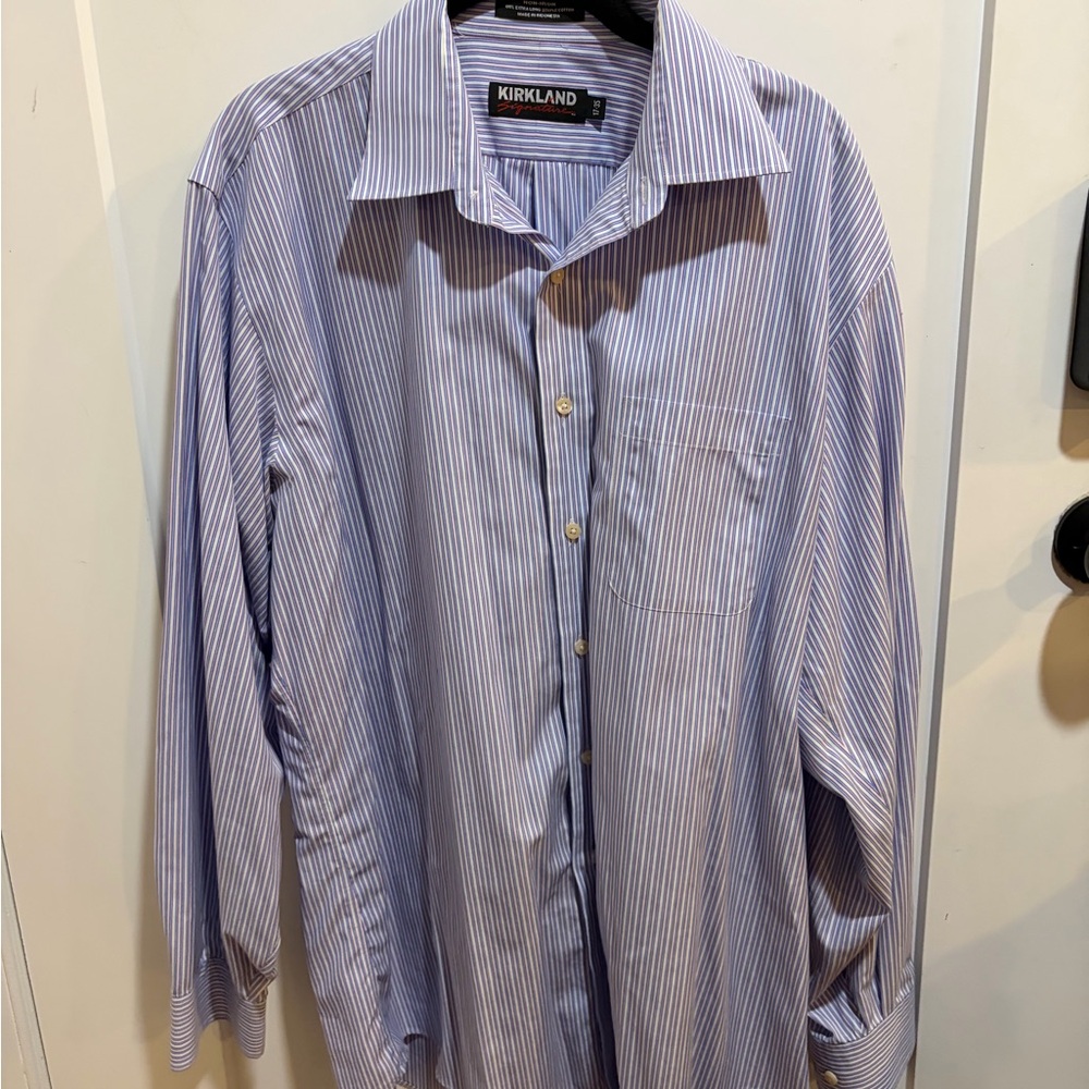 Kirkland Signature Men's Blue Striped Dress Shirt